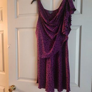 GRYPHON New York dress 100% Silk Asymmetrical Ruffles Purple/black stars size M